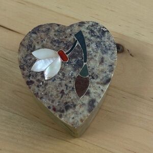 Vintage Soapstone Heart Mother-of-Pearl Abalone Inlay Heart Trinket Jewel Holder